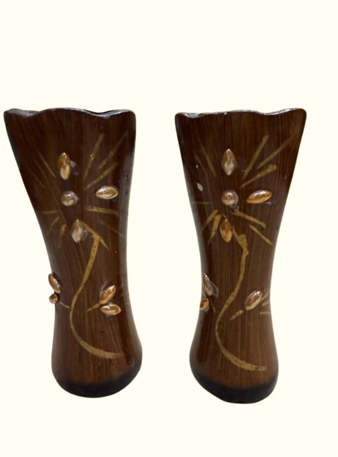 Handcrafted Double Wooden Flower Vases Set