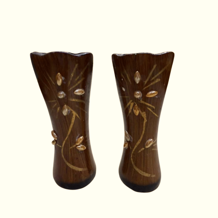 Handcrafted Double Wooden Flower Vases Set