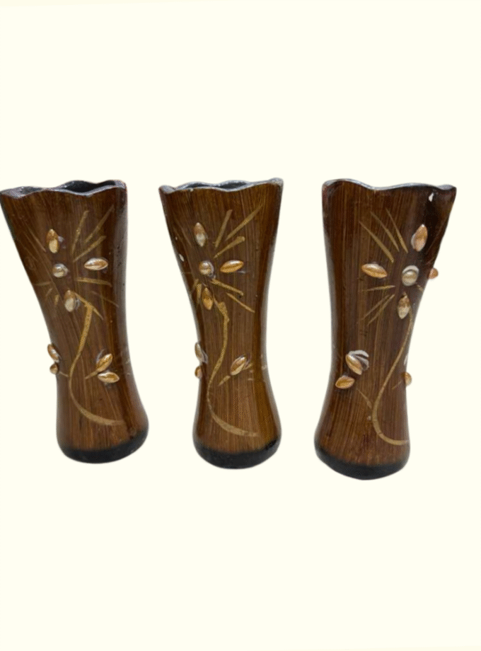 Handcrafted Floral Blossom Wooden Vase Set of 3