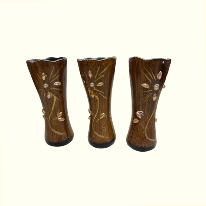Handcrafted Floral Blossom Wooden Vase Set of 3
